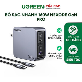 Bộ sạc nhanh UGREEN 160W Nexode GaN Pro X763 | 4 cổng sạc USB-C/USB-A | Kèm cáp sạc USB C 240w 1.5m | Hàng chính hãng - Bảo hành 18 tháng | 25876