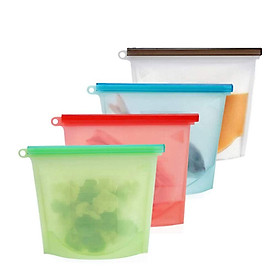 Túi lưu trữ thực phẩm silicone có thể tái sử dụng, gói thức ăn silicon với kẹp túi lưu trữ đóng băng cho trái cây, rau, thịt (lô 4)