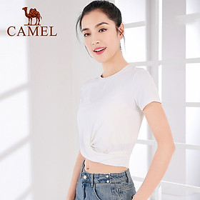 Áo Thun Thể Thao Nữ CAMEL, Áo Hở Eo Làm Mát Thường Ngày Mùa Hè Áo Trơn Tập Yoga Tay Ngắn Cho Nữ Dành Cho Nữ - white - L