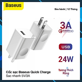Mua Củ Sạc Nhanh Thương Hiệu Baseus Công Suất 24W Công Nghệ Qualcomm QC 3.0 Tự Động Điều Chình Dòng Sạc - Hàng Chính Hãng