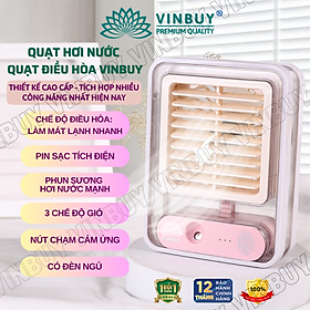 Quạt tích điện mini để bàn phun sương hơi nước phù hợp gia đình, văn phòng, nhỏ gọn cầm tay, có pin, đèn ngủ - Hàng chính hãng VinBuy