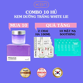 Combo 10 Sản Phẩm Kem Dưỡng Trắng White Lie + Tặng Kèm 2 Serum HA Plus - 100ml + Tặng Kèm 10 Mặt Nạ Soothing