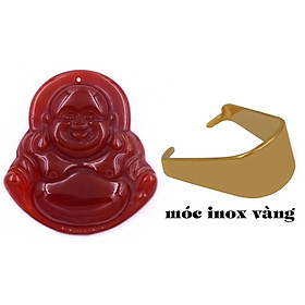Mặt Phật Di lặc mã não đỏ 3.6 cm kèm móc inox vàng, mặt dây chuyền Phật cười