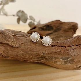 Khuyên tai bông tai nữ hạt trai viền ngọc đẹp nhỏ Ring House