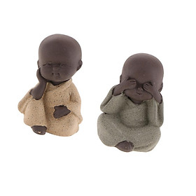 2PCS Little Monk Buddha Tea Pet Figurine Statues Teahouse Tea Tray Ornaments