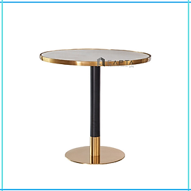 Bàn tròn 80 cm tiếp khách spa Thẩm mỹ viện Bàn cafe mặt đá ceramic chân sắt có đế inox mạ màu vàng gold nhập khẩu TE1543-08EC – Marble Round Bar Table