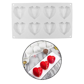 Diamond Heart Mousse Cake Mold, 8Cup Silicone Dessert Mould Heart Geometric Baking Non-stick Mould for Mousse, Chocolate, Brownie, Cheesecake, Jelly