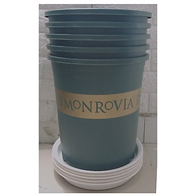 Combo 5 Chậu Trồng Hoa , Cây Cảnh MONROVIA Màu Xanh 5Gal + 5 Khay (Đĩa) Lót Đế Chậu D270