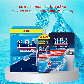 Combo viên rửa bát finish 90 viên + nước làm bóng finish 750ml + muối rửa chén finish 1,5kg