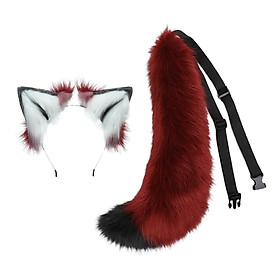 Plush Wolf Ears and Tail Set Lolita Cosplay for Stage Shows Dress up Props