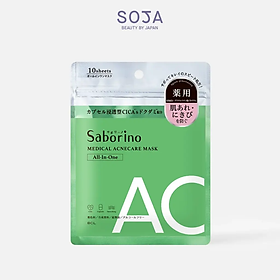 Mặt Nạ Tinh Chất Rau Má Saborino Làm Dịu Da Và Dưỡng Ẩm Chuyên Sâu cho da mụn Medical Facial Sheet Mask Acne 10 Miếng