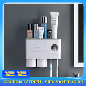 KỆ TREO BÀN CHẢI ĐÁNH RĂNG, TÍCH HỢP ĐỒ LẤY KEM THÔNG MINH (2 LY)