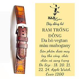 Dây đồng hồ RAM Leather da bò vegtan Ý bền chắc nhuộm thủ công màu mahogany trống vàng