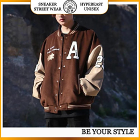 Áo khoác bomber jacket nam nữ hình in Lucky chất nỉ bông cao cấp varsity a chock lucky unisex thêu 2 lớp - Gin Store