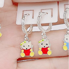Bông tai trẻ em hình Kitty sơn các màu chất liệu bạc ta MS55s