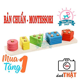 Giáo cụ Montessori 0-3 - Thả hình khối luồn cọc BẢN CHUẨN Đồ chơi gỗ an