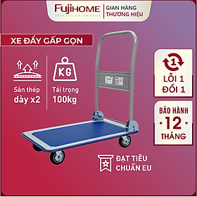 Xe đẩy hàng 4 bánh gấp gọn 200kg Nhật Bản Nhập Khẩu FUJIHOME, bánh cao su không ồn, xe chở đồ kéo hàng gấp gọn đa năng giá rẻ - Hàng Nhập Khẩu