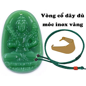 Mặt dây chuyền Phật Hư không tạng đá xanh lá 3.6 cm kèm móc inox vàng và vòng cổ dây dù xanh lá, Mặt Phật bản mệnh