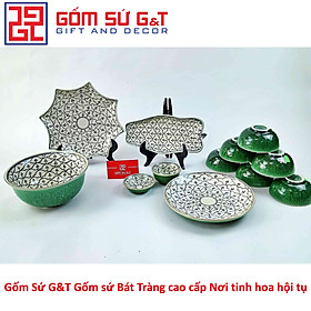 Bộ đồ ăn 6 người men xanh đồng vẽ hoa bèo Gốm Sứ G&T