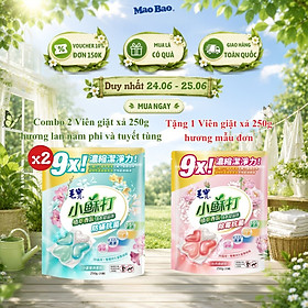 Combo 2 Túi Viên giặt xả Mao Bao - Chống mạt và kháng khuẩn 10g*25 viên (Hương lan nam phi và tuyết tùng)
