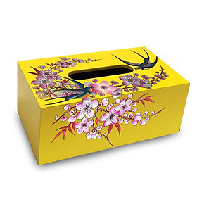 Mua Hộp khăn giấy sơn mài vẽ chim én hoa đào nền vàng cao cấp MNV-HKGHD003