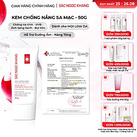 Kem chống nắng Sắc Ngọc Khang 50g giúp chống nắng hiệu quả với chỉ số SPF50, PA++++