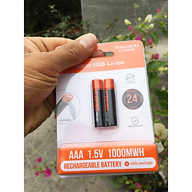 Vỉ 2 viên Pin tiểu sạc AAA 1.5V 1000mWh cao cấp sạc nhanh trực tiếp bằng cổng micro USB không cần bộ sạc