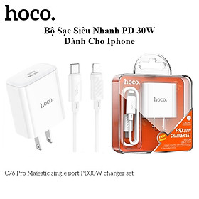 Bộ Sạc Siêu Nhanh Cho Iphone PD 30W Cao Cấp Hoco. C76 Pro có chip thông minh hỗ trợ sạc nhanh an toàn bảo vệ máy - Hàng Chính Hãng