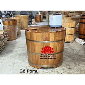Bồn tắm tròn gỗ Pomu xông hơi kèm máy xông 4 lít, cam kết đẹp y hình
