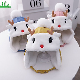 Mũ len lông cừu hình hươu phi công giữ ấm đầu và tai cho bé