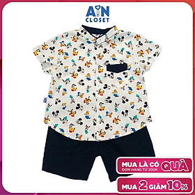 Bộ quần áo ngắn bé trai họa tiết Sơ mi Disney đen cotton - AICDBTHQABRZ - AIN Closet
