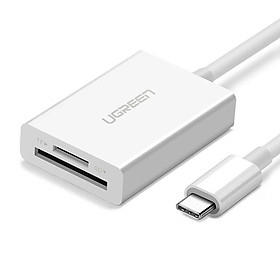 Đầu đọc thẻ USB TYPE C sang 2 cổng Micro SD + TF 4.0 15CM màu Trắng Ugreen 235CR40864US Hàng chính hãng