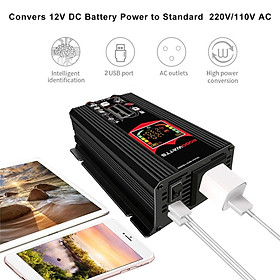 500W DC 12V /220V Inverter with 2 USB Charging Ports, Power Converter with 2 AC Outlets Battery Clip Charger, Car Adapter