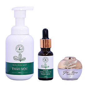 Bộ 3 Sản Phẩm Dưỡng Trắng Da Thảo Mộc Sâm Đất (Sữa Rửa Mặt Tạo Bọt Oxy 100ml - Serum Dưỡng Trắng Da 20ml - Kem Dưỡng Trắng Da 15 gram)