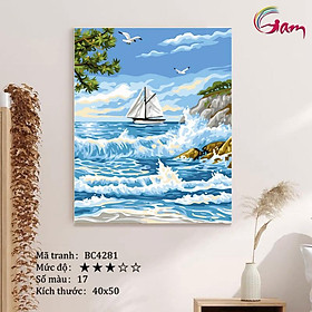 Mua Tranh tô màu số hóa treo tường trang trí sóng biển thuyền buồm BC4281