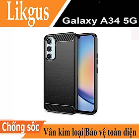 Ốp lưng chống sốc vân kim loại cho Samsung Galaxy A34 5G hiệu Likgus (chuẩn quân đội, chống va đập, chống vân tay) - Hàng nhập khẩu