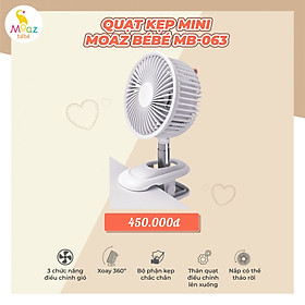 Mua Quạt kẹp xe đẩy Moazbebe MB063 sạc tích điện mini  đảo chiều xoay 360 Hàng Chính Hãng