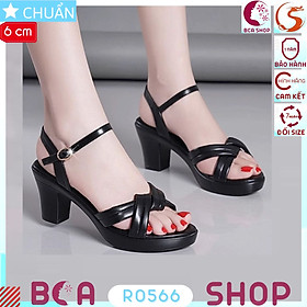 Giày cao gót nữ màu đen 6p RO566 ROSATA tại BCASHOP kiểu dáng xăng đan với quai ngang thắt nút độc đáo và thời trang