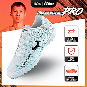 Giày Đá Bóng Sân Cỏ Nhân Tạo Zocker INSPIRE PRO Màu Trắng, Giúp Ôm Chân-Bám Sân-Tăng Lực Sút, Tặng Kèm Tất - Size 39