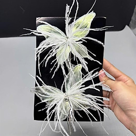 Cài tóc cô dâu bướm lông vũ ánh xanh ngọc mẫu mới