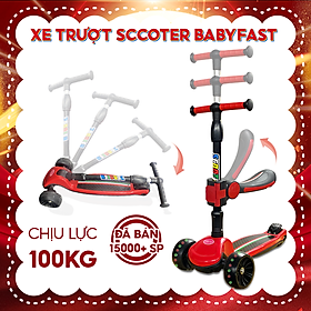 Xe trượt scooter Babyfast 3 bánh an toàn cho trẻ em của Babyhop chịu lực 80kg phù hợp cho cả bé trai và gái, bánh xe phát sáng vĩnh cửu