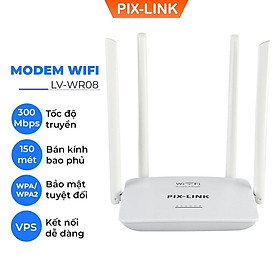 Mua Cục phát wifi 4 râu PIX-LINK LV-WR08  Modem wifi 300Mbps cường độ sóng khỏe  phủ sóng rộng - Hàng chính hãng