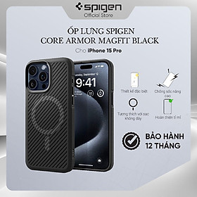 Ốp lưng cho iPhone 15 Pro/ 15 Pro Max Spigen Core Armor Magfit Black - Hàng chính hãng