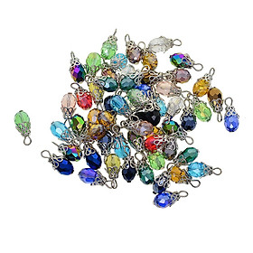 50pcs Assorted Color Glass Beads Handcrafted Crackle Glass Beads Drops with Silver Wire and Bead Cap for Jewelry Making