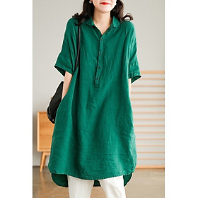 Đầm sơ mi Hàn Quốc vải đũi mềm tay ngắn váy cổ Polo xinh nhiều màu lựa chọn Đũi Việt