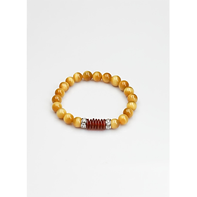 Vòng tay phong thuỷ đá Mắt Hổ Vàng Tâm 8 ly mix Khoen Mã Não by Anqlo