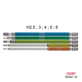 Mua Bộ 05 cái mũi vặn vít đầu lục giác GS5P chuôi lục giác H = 6 35mm Vessel (Nhật Bản)