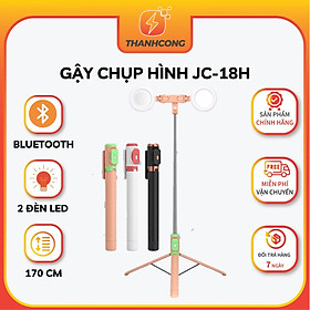 Gậy chụp hình tự sướng JC-18H có remote bluetooth tích hợp tripod 3 chân, trang bị 2 đèn led - Thành Công Mobile