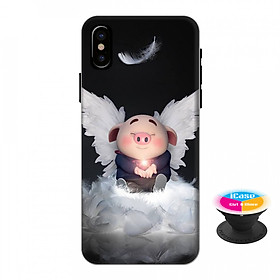 Ốp lưng nhựa dẻo dành cho iPhone XS in hình Heo Con Thiên Thần - Tặng Popsocket in logo iCase - Hàng Chính Hãng