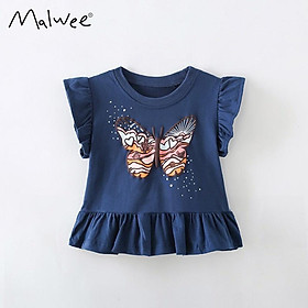 Áo thun bé gái Malwee- Little maven, áo trẻ em cotton họa tiết mickey và hoa 10-30kg